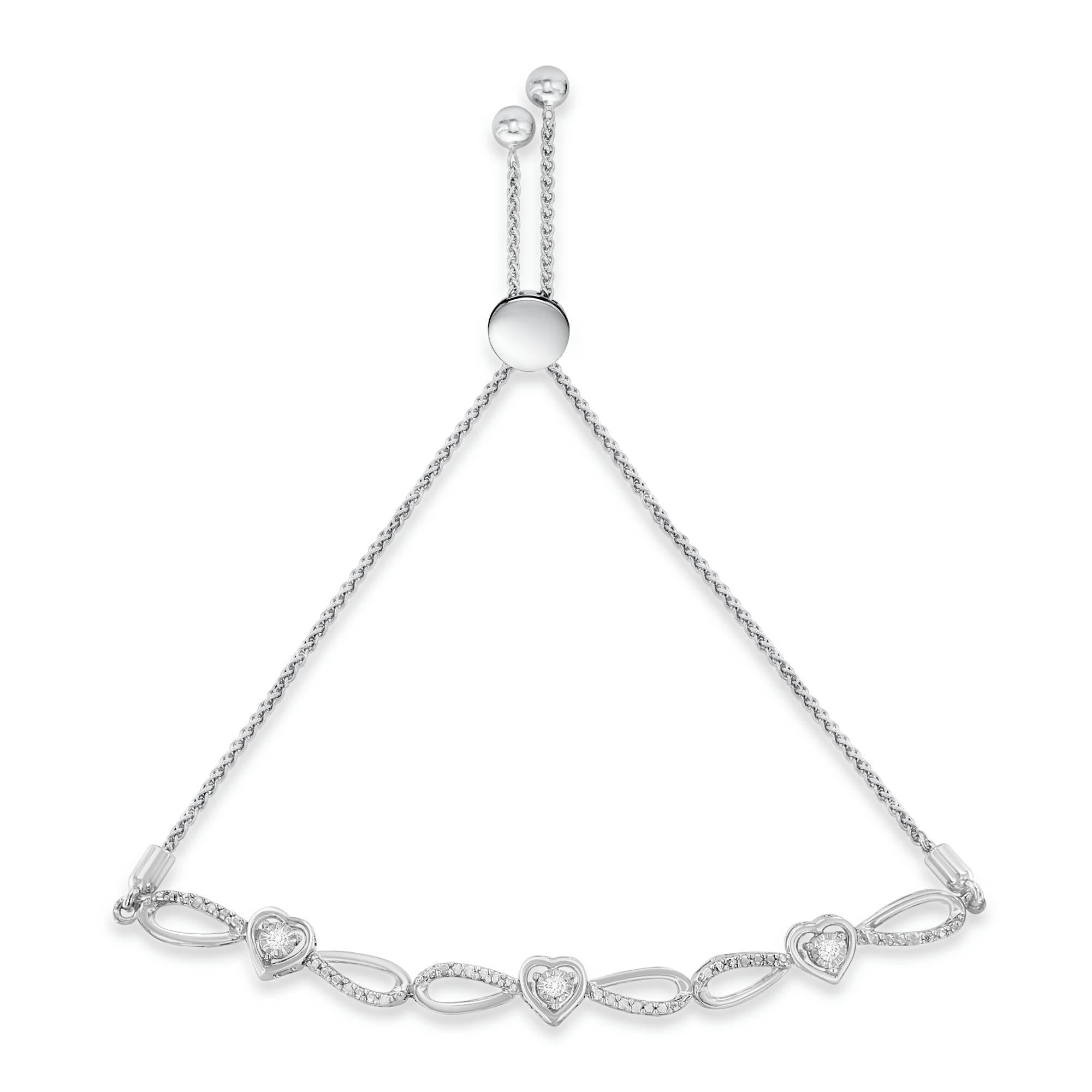 Elevate Your Love with our .925 Sterling Silver Diamond Accent Heart and Infinity Bolo Bracelet!