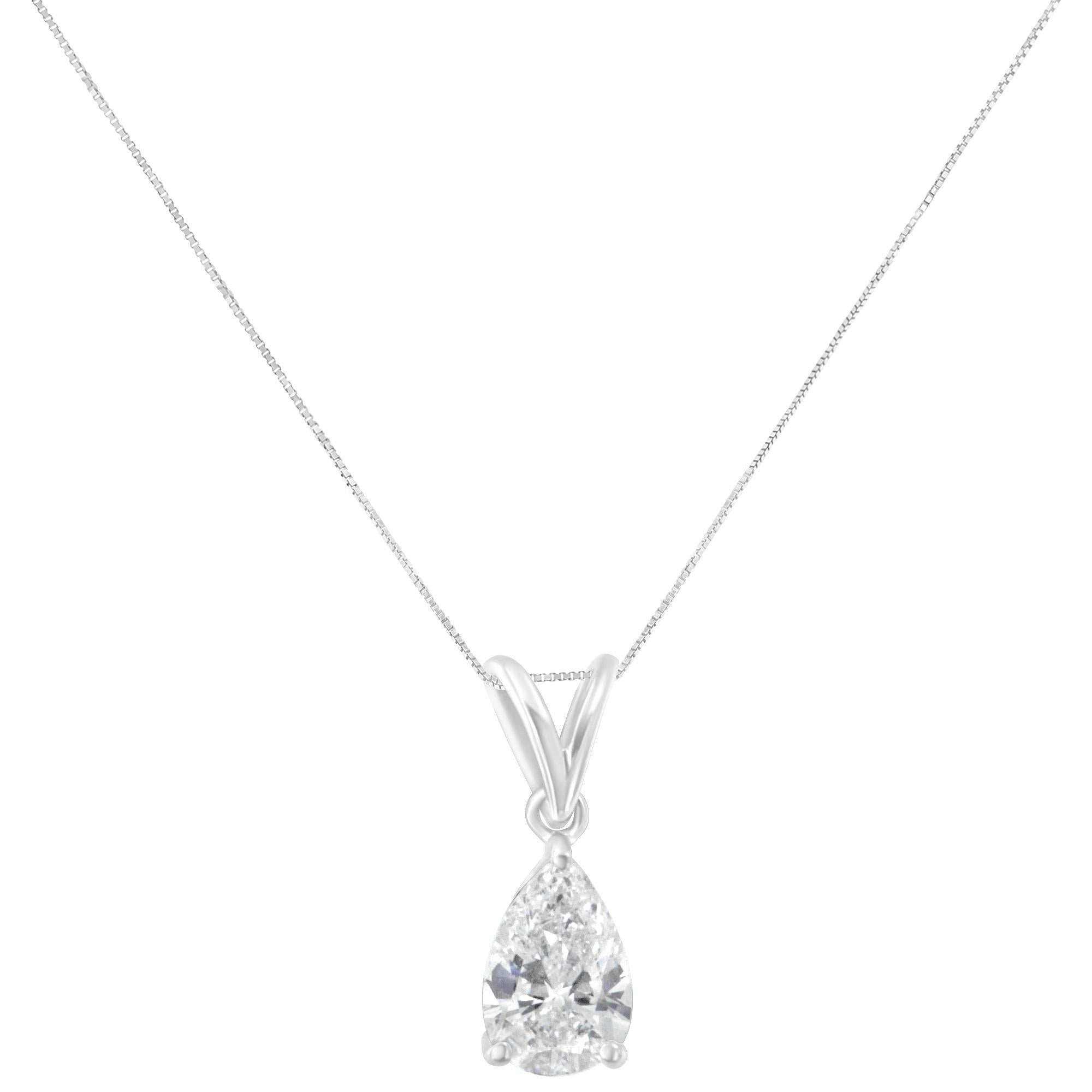 Exquisite IGI Certified 10K White Gold 1/2 Cttw Diamond Pear Pendant Necklace