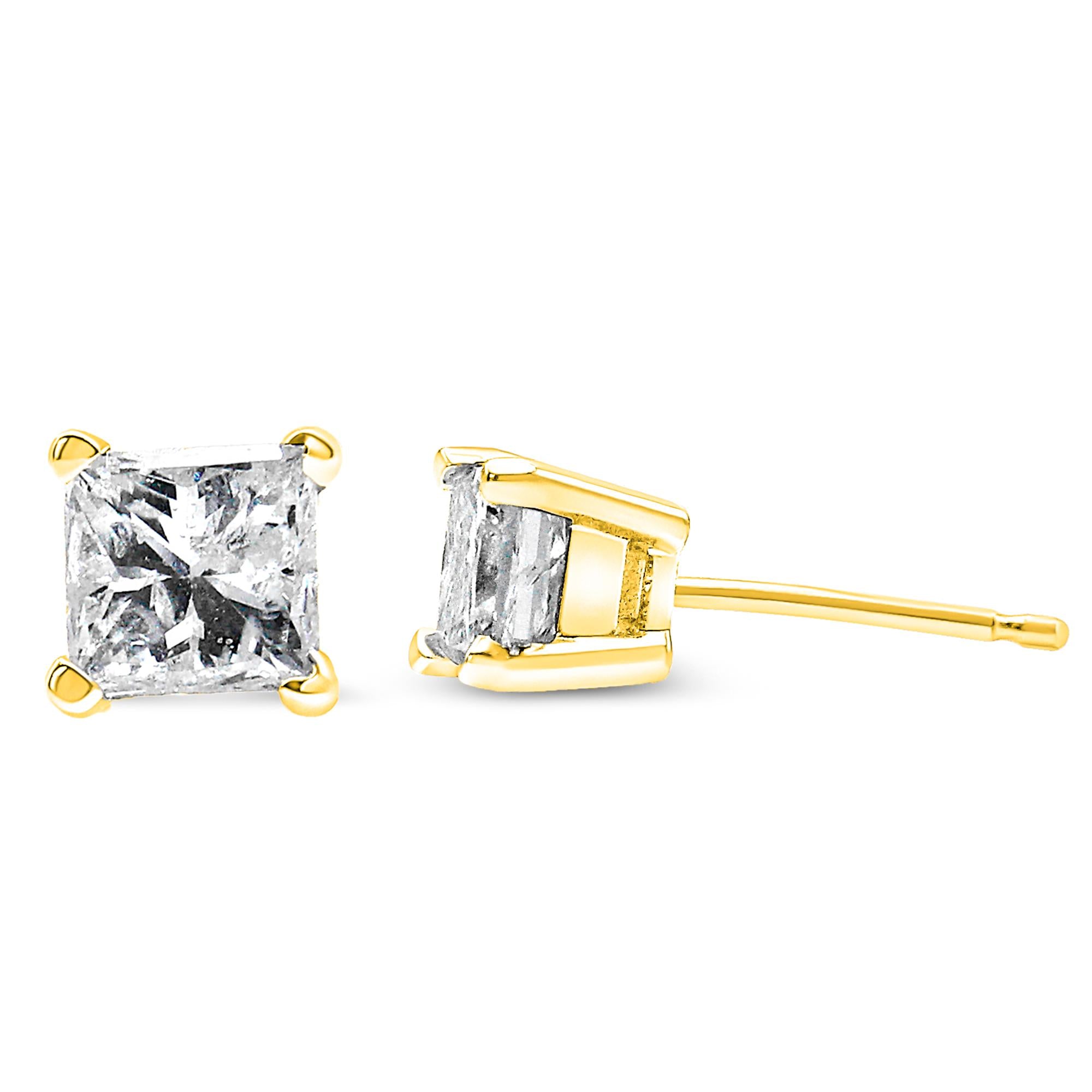 Introducing our Exquisite 14K Yellow Gold Princess-Cut Diamond Stud Earrings!
