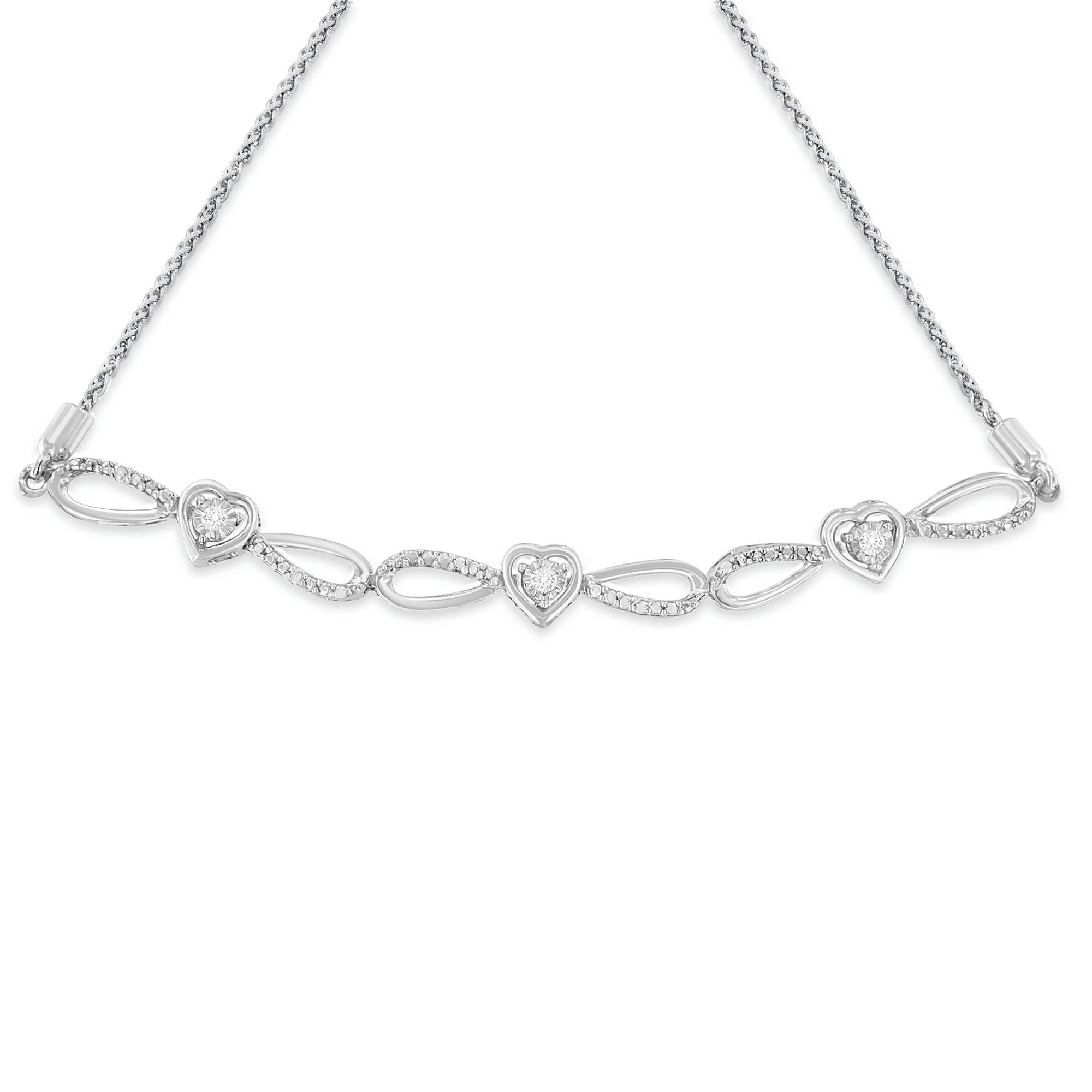 Elevate Your Love with our .925 Sterling Silver Diamond Accent Heart and Infinity Bolo Bracelet!