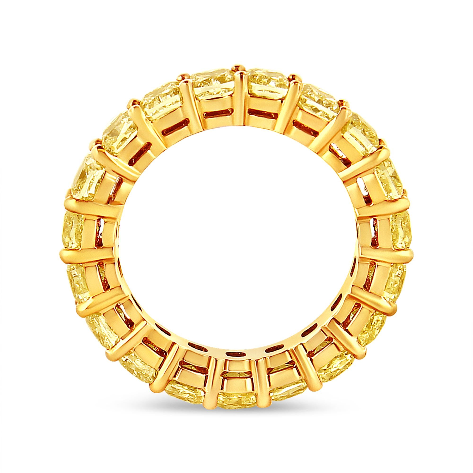 IGI Certified 18K Yellow Gold 5.0 Cttw Shared Prong Set Natural Fancy Yellow Cushion Diamond Eternity Band Ring (Yellow