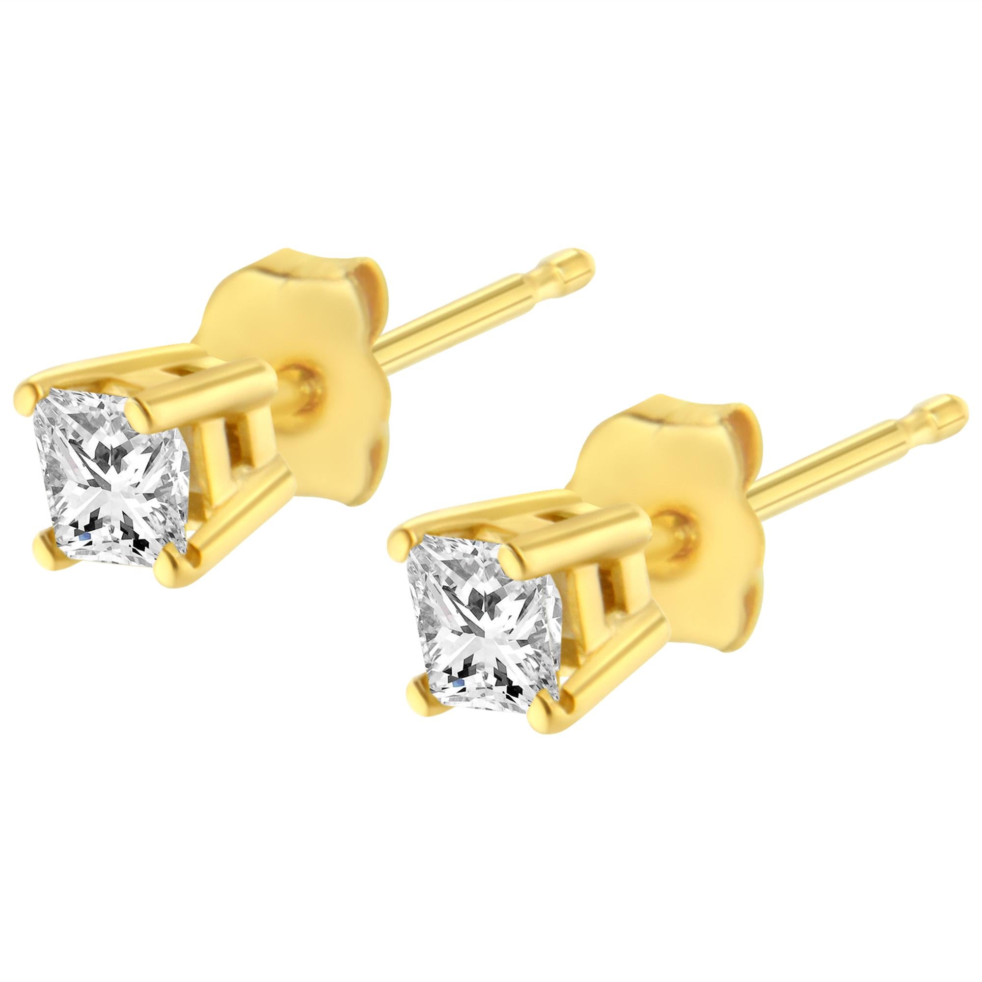 Introducing our Exquisite 14K Yellow Gold Princess-Cut Diamond Stud Earrings!