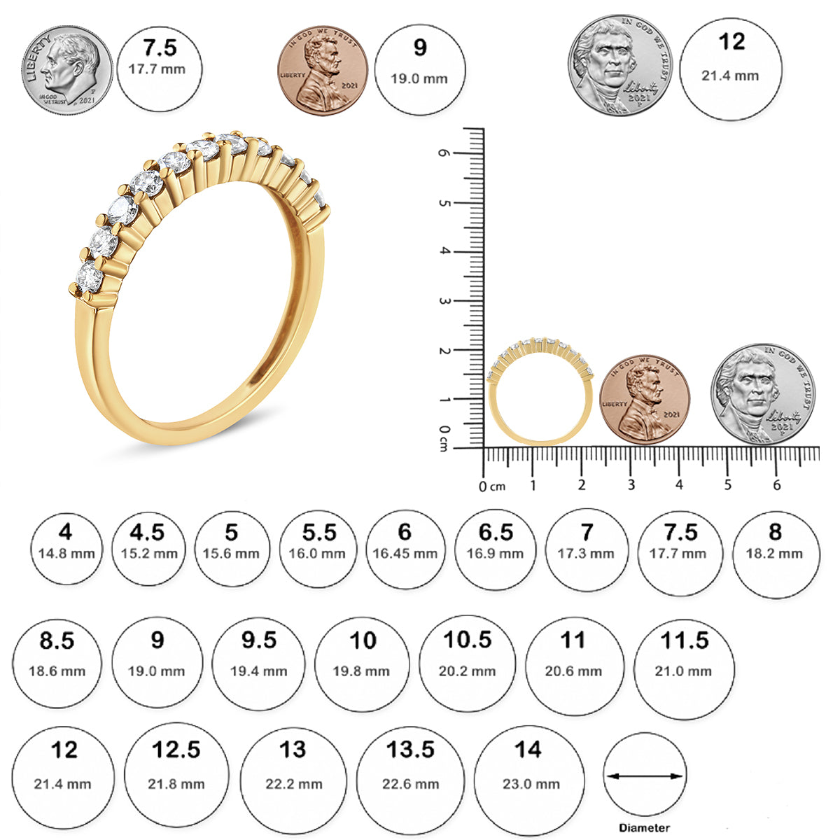 IGI Certified Diamond 10K Yellow Gold Prong Set Fluted Band Wedding Ring