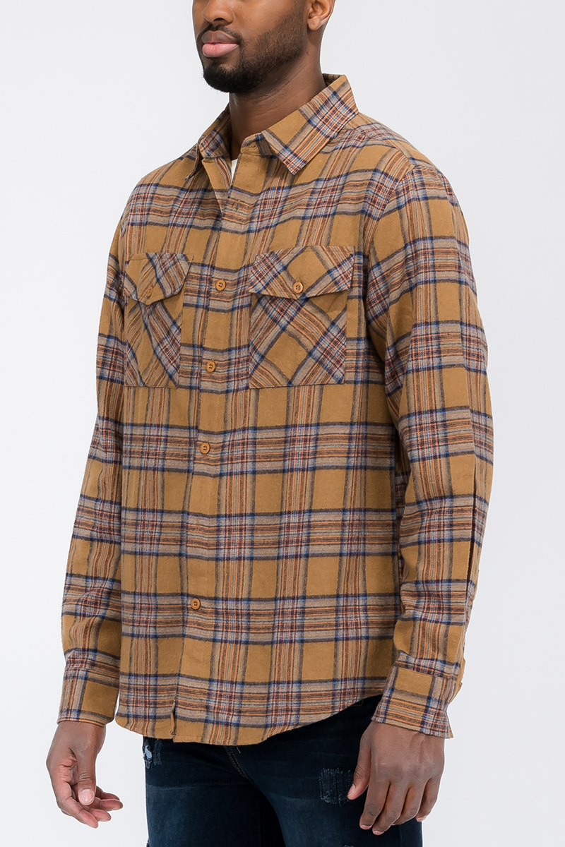 Long Sleeve Checkered Plaid Brushed Flannel - Exude Masculine Style with Superior Quality