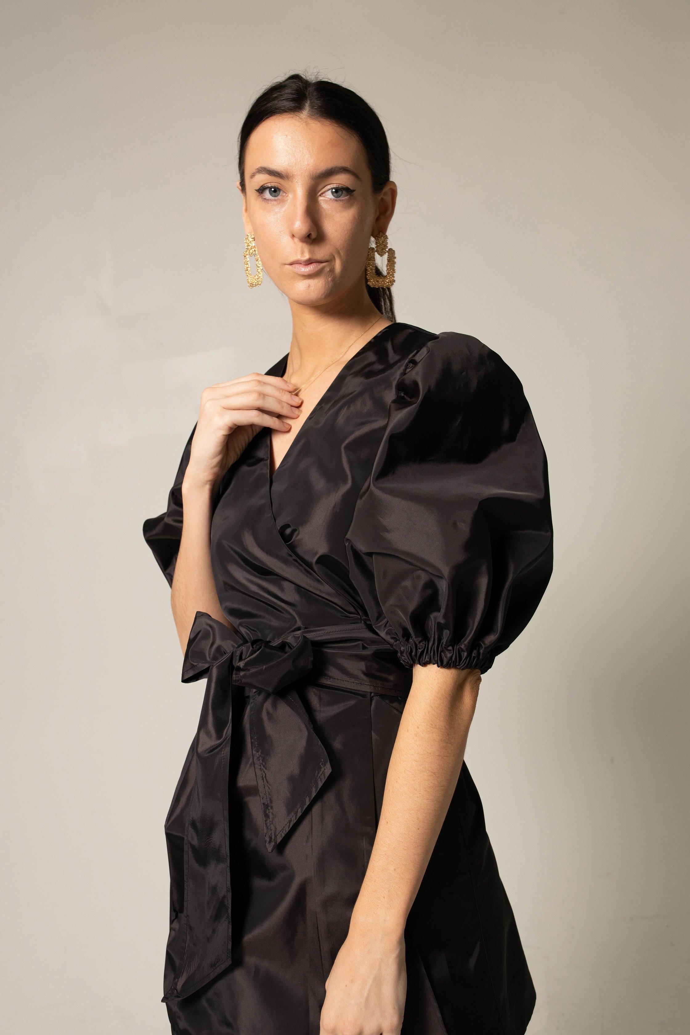 Embrace Confidence with the Black Lusso Wrap Dress by Le Réussi