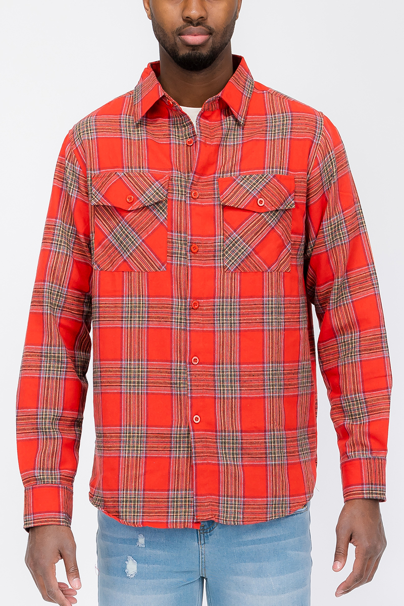 Long Sleeve Checkered Plaid Brushed Flannel - Exude Masculine Style with Superior Quality